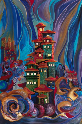 Fanni Mikó - Picturi - FLOATING VILLAGE - 2024, ACRYLIC, CANVAS - 120 X 80