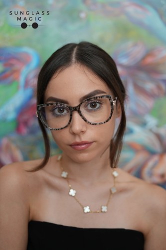 Chopard VCH360S - 03KU - 55 Cadru optic Negru, Alb marmorat Cat Eye (Ochi de pisică)