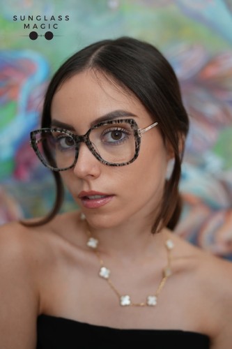 Chopard VCH360S - 03KU - 55 Cadru optic Negru, Alb marmorat Cat Eye (Ochi de pisică)