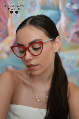 Philipp Plein VPP037S FLAWLESS - 02GH - 54 Cadru optic Roșu, Argint Cat Eye (Ochi de pisică)