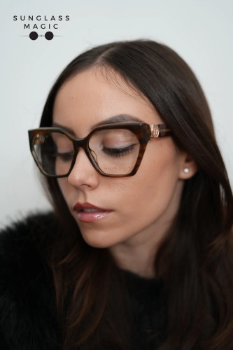 Philipp Plein VPP068S QUEEN - 03BQ - 57 Cadru optic Havanna, Maro Cat Eye (Ochi de pisică)