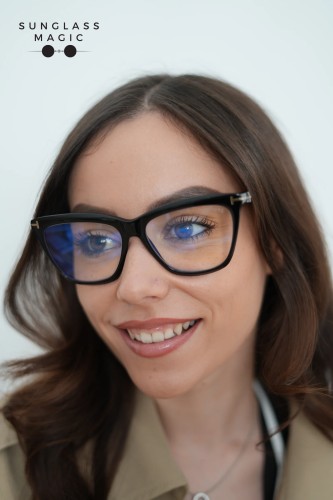 Tom Ford TF6064-B-ECO - 001 - 56 - CU LENTILE CU FILTRU PENTRU LUMINĂ ALBASTRU-VIOLET Cadru optic Negru Cat Eye (Ochi de pisică)