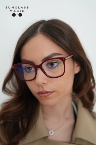 Tom Ford TF6089-B - 069 - 54 - CU LENTILE CU FILTRU PENTRU LUMINĂ ALBASTRU-VIOLET Cadru optic Burgundia Pernă (rotunjită)
