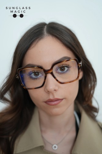 Tom Ford TF6063-B - 055 - 56 - CU LENTILE CU FILTRU PENTRU LUMINĂ ALBASTRU-VIOLET Cadru optic Havanna Pătrat