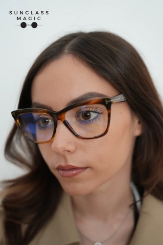 Tom Ford TF6064-B - 055 - 56 - CU LENTILE CU FILTRU PENTRU LUMINĂ ALBASTRU-VIOLET Cadru optic Havanna Cat Eye (Ochi de pisică)